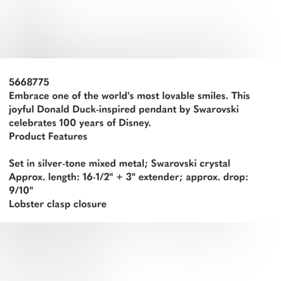 🩶🔹️SWAROVSKI 🔹️- Donald Duck Pendant Necklace New In Box - Picture 5 of 5
